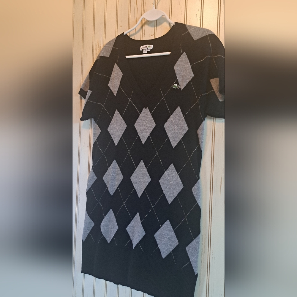 Lacoste Wool Black Grey Wool Preppy Sweater Dress Pockets Rare Find  38 (6-7)